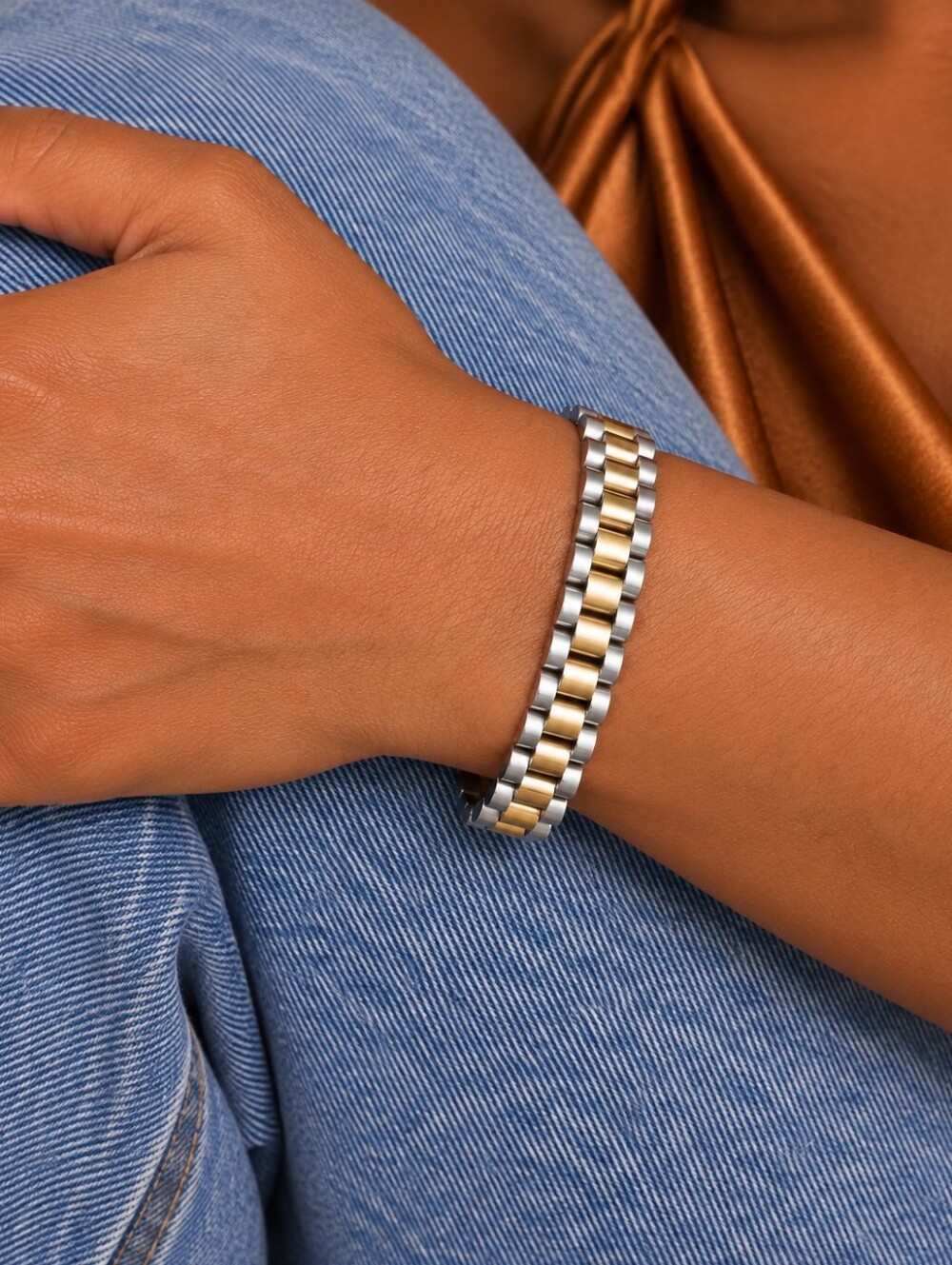Two-Tone Gold & Silver Watch Band Link Bracelet – 8" NWOT